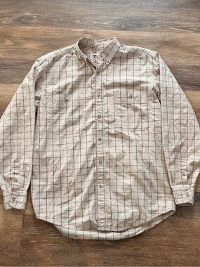 Vintage Wrangler Beige Plaid Button-Down Shirt - Men's